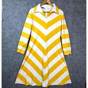 Vintage Bleeker Street Fit & Flare Dress Womens Med Yellow White Chevron Summery